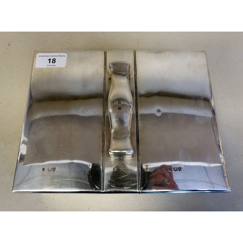 18 - A late Victorian silver bound and handled, twin hinged section, cedar lined cigar box, on hide feet ... 
