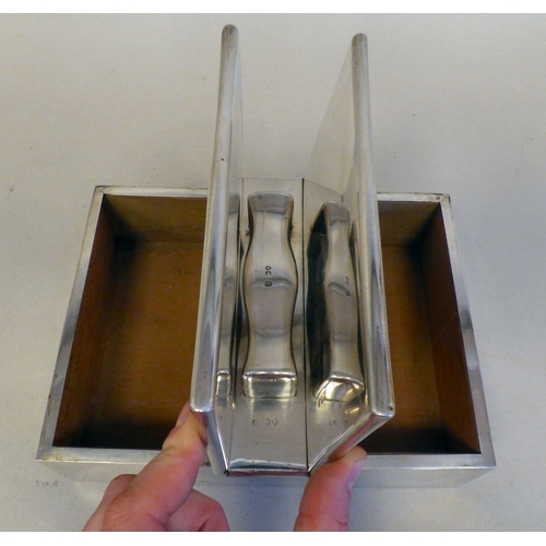 18 - A late Victorian silver bound and handled, twin hinged section, cedar lined cigar box, on hide feet ... 