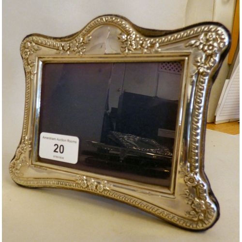 20 - A silver photograph frame of Edwardian influence, on a fabric easel back  modern London marks  3