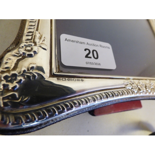 20 - A silver photograph frame of Edwardian influence, on a fabric easel back  modern London marks  3