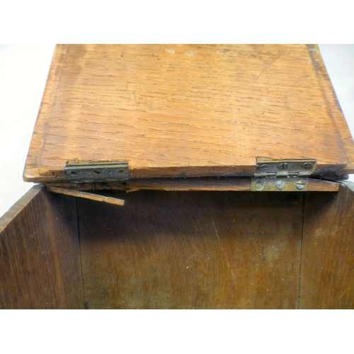 37 - A George III oak candle box with a hinged lid and base drawer&nbsp; 10