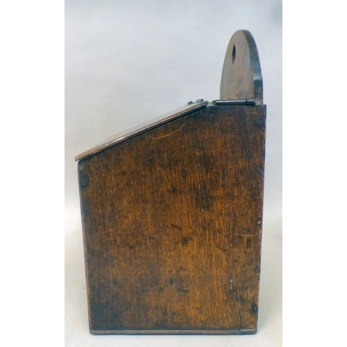37 - A George III oak candle box with a hinged lid and base drawer&nbsp; 10