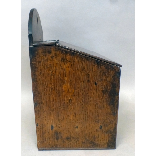 37 - A George III oak candle box with a hinged lid and base drawer&nbsp; 10