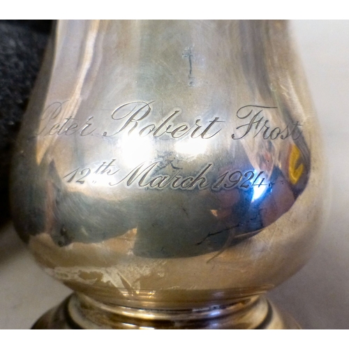 38 - A silver half-pint tankard with an ear shaped handle&nbsp; London 1921&nbsp; (approx. 131grms)