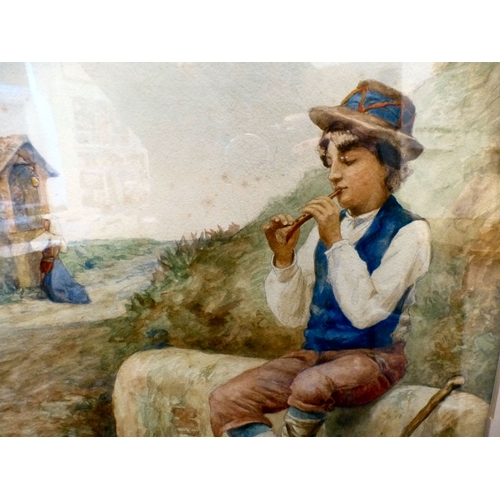 39 - Alberto Collina - 'A Happy Tune'  watercolour  bears a signature  14