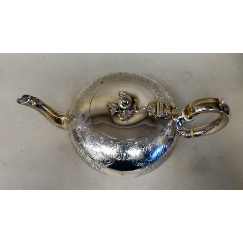 44 - An early Victorian silver teapot with an ear shaped handle&nbsp; London 1848&nbsp; (approx. 627grms)
