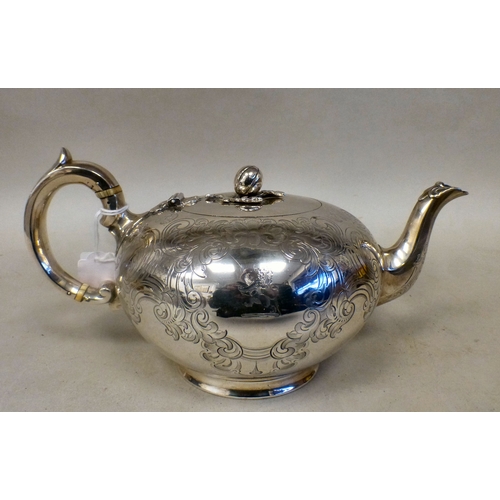 44 - An early Victorian silver teapot with an ear shaped handle&nbsp; London 1848&nbsp; (approx. 627grms)