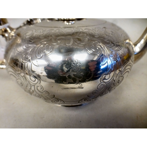 44 - An early Victorian silver teapot with an ear shaped handle&nbsp; London 1848&nbsp; (approx. 627grms)