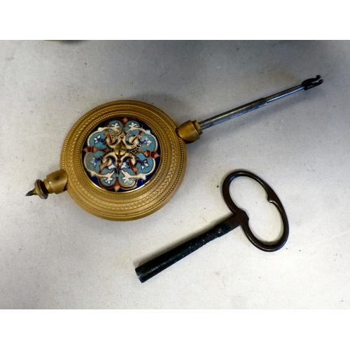 46 - A late 19thC French gilt metal champlev&eacute; enamel four glass mantel clock with a domed top and ... 