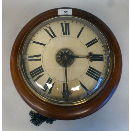 52 - A late 19thC stained beech cased clock; the movement faced by a Roman dial&nbsp; 12