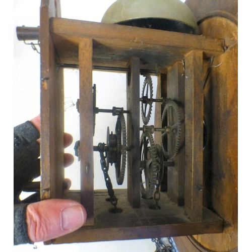 52 - A late 19thC stained beech cased clock; the movement faced by a Roman dial&nbsp; 12