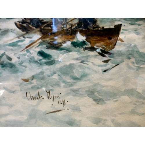 56 - Charles Dixon - 'Breaking up an old Man-o-War'&nbsp; watercolour&nbsp; bears a signature & dated... 