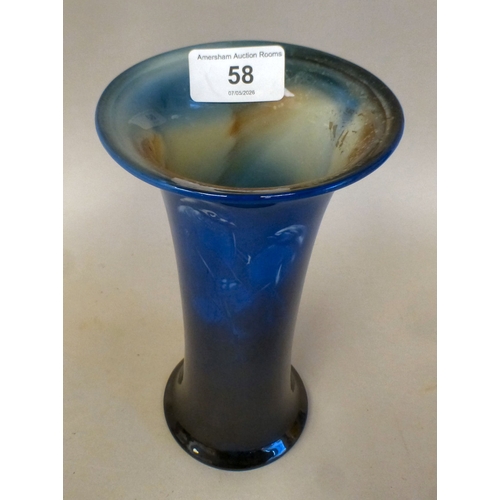 58 - A blue glass vase, decorated with two birds&nbsp; 8