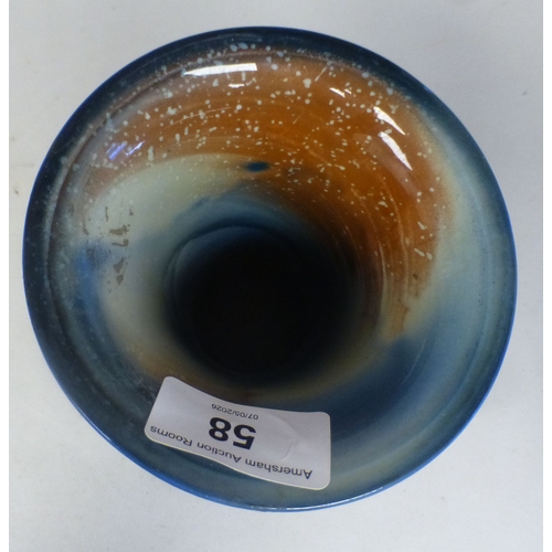 58 - A blue glass vase, decorated with two birds&nbsp; 8
