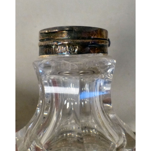 6 - Dressing table accessories: to include a silver inkwell, the glass reservoirs on a heart shaped tray... 