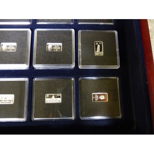 38 - A group of sixteen miniature, silver coloured metal, individually themed ingots