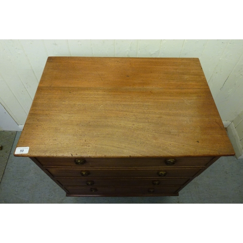 50 - A 19thC mahogany commode chest with a hinged lid and four facsimile front drawers, raised on a plint... 