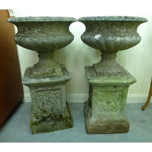 54 - A pair of composition stone pedestal terrace planters&nbsp; 15