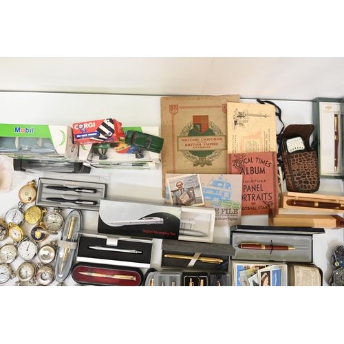 14 - Small collectables: to include modern pocket watches; variously cased pens; diecast model vehicles; ... 