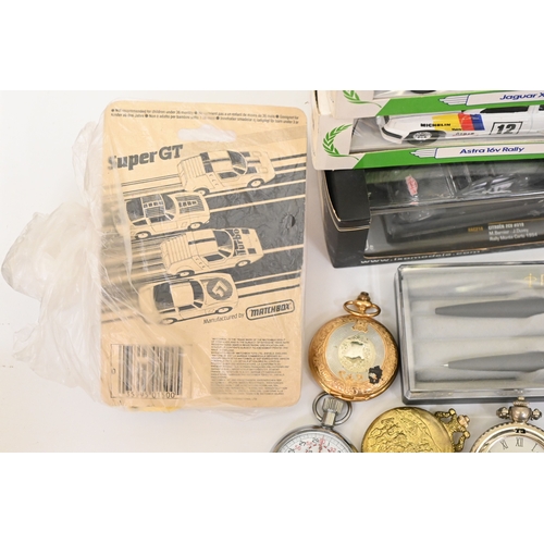 14 - Small collectables: to include modern pocket watches; variously cased pens; diecast model vehicles; ... 