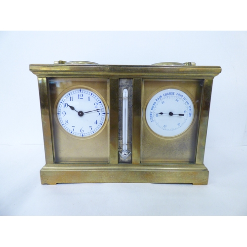 15 - Instruments: to include an early/mid 20thC brass cased combination desktop clock compass/barometer&n... 
