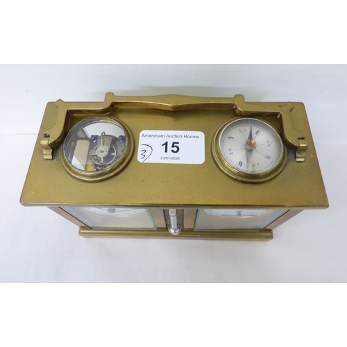 15 - Instruments: to include an early/mid 20thC brass cased combination desktop clock compass/barometer&n... 