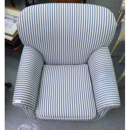 3 - A modern Marks & Spencer bedroom chair, upholstered in stripe fabric, raised on tapered legs