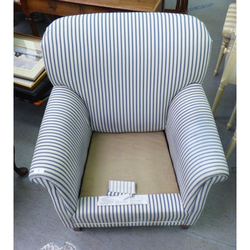 3 - A modern Marks & Spencer bedroom chair, upholstered in stripe fabric, raised on tapered legs