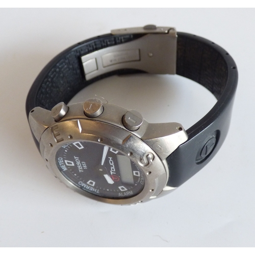 37 - A Tissot Touch Titanium cased  wristwatch, on a black rubber strap; and a Seiko stainless steel case... 