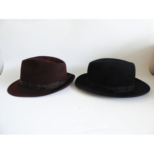 38 - Gentlemen's fashion accessories: to include a Bates, Hatter of St James, London black fabric Fedora ... 