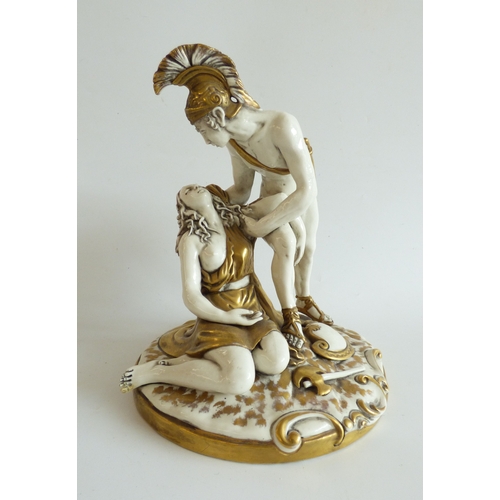 41 - Decorative ceramics: to include a Naples porcelain group, a Roman soldier, assisting a lady  9