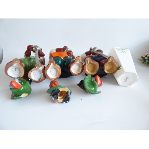 42 - Decorative items: to include a trio of Torino pottery decanters; and a bronzed finished mouse  4