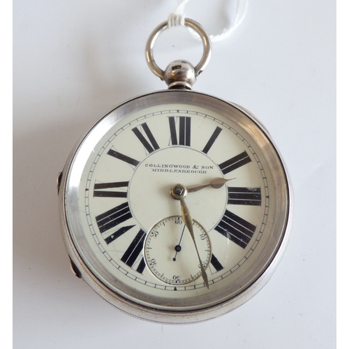 49 - A mid Victorian silver cased pocket watch; the movement inscribed Collingwood & Son, Middlesbrou... 