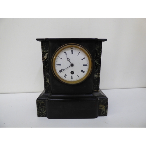 5 - Three variously cased and aged mantel clocks: to include an early 20thC black slate and marble examp... 