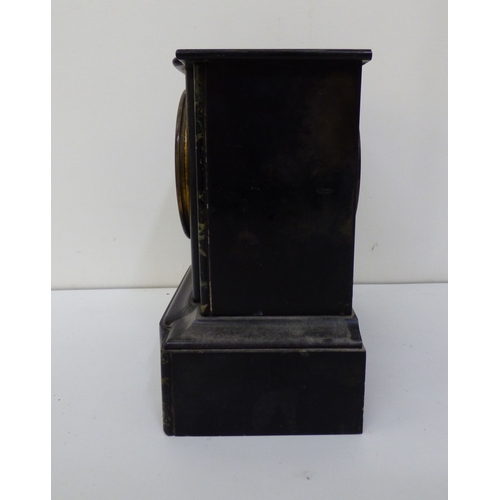 5 - Three variously cased and aged mantel clocks: to include an early 20thC black slate and marble examp... 