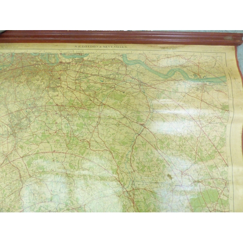 60 - A 20thC Educational Popular Edition 1 inch map, sheet no.114/115 covering Windsor, South East London... 