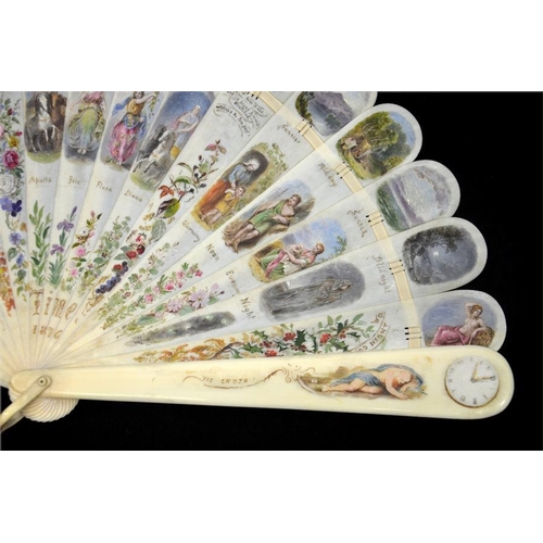 139 - λ 'Time', a 19th century ivory brisé fan by A.D. Lucas 1876, the sticks beautifully painted with min... 