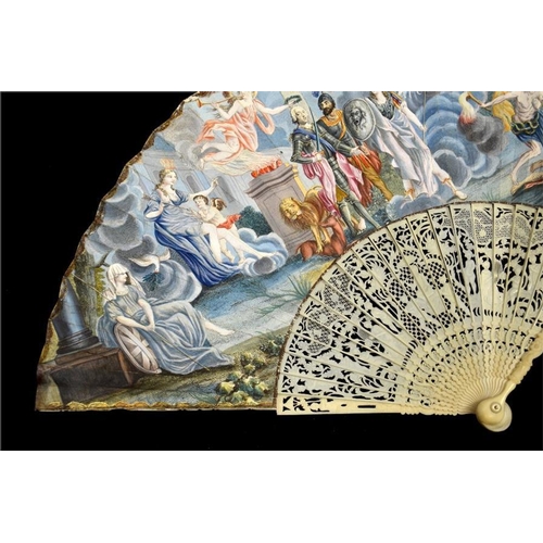 140 - λ A rare printed Jacobite fan, the leaf a hand-coloured etching by Sir Robert Strange of the young p... 