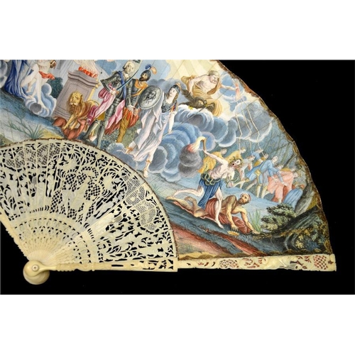 140 - λ A rare printed Jacobite fan, the leaf a hand-coloured etching by Sir Robert Strange of the young p... 