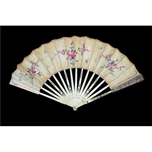 146 - λ A fine late 18th century fan, The seasons, with carved and pierced ivory guards and sticks, the ... 