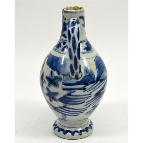 16 - A Chinese Ming blue and white ewer, footed ovoid form, painted in the round with figures in a garden... 