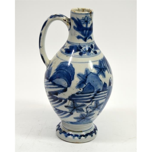 16 - A Chinese Ming blue and white ewer, footed ovoid form, painted in the round with figures in a garden... 