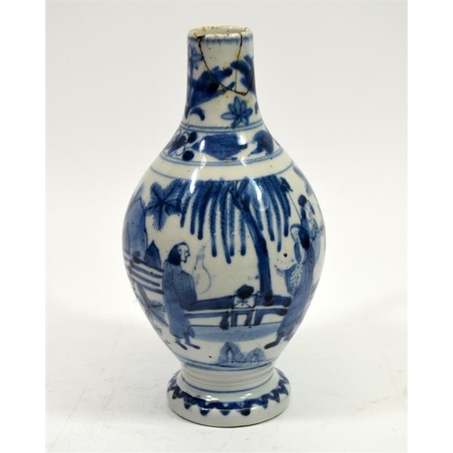 16 - A Chinese Ming blue and white ewer, footed ovoid form, painted in the round with figures in a garden... 