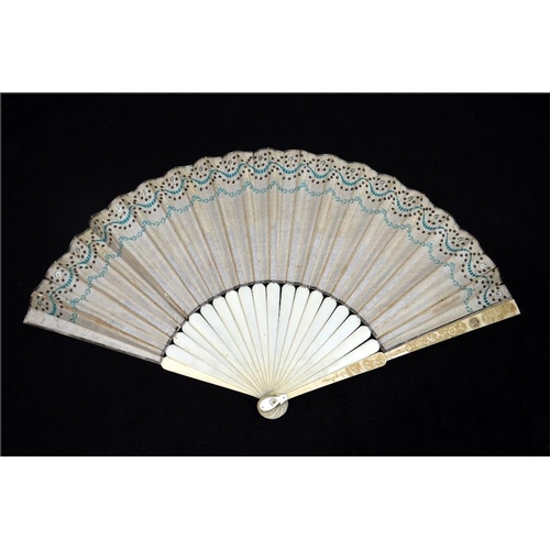 168 - λ Two simple 18th century ivory fans, the first with plain ivory sticks and guards. The double paper... 