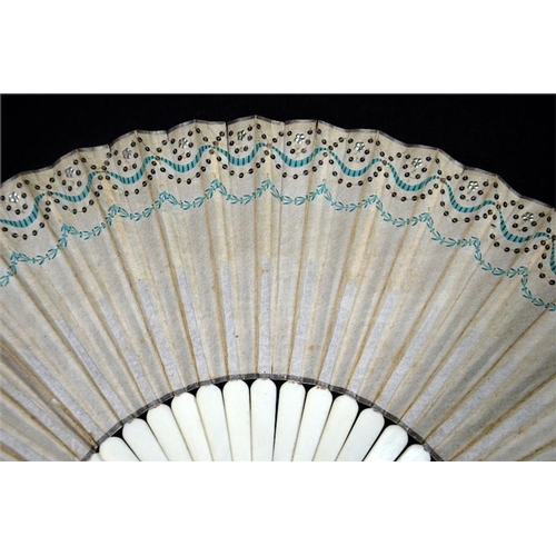 168 - λ Two simple 18th century ivory fans, the first with plain ivory sticks and guards. The double paper... 