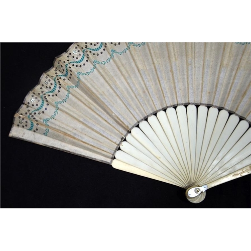 168 - λ Two simple 18th century ivory fans, the first with plain ivory sticks and guards. The double paper... 