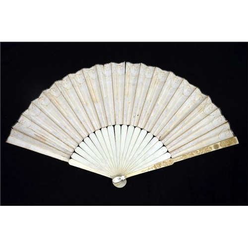 168 - λ Two simple 18th century ivory fans, the first with plain ivory sticks and guards. The double paper... 