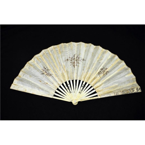 169 - λ A hand painted fan, the hand painted double paper leaf with Flora in classical dress within a form... 