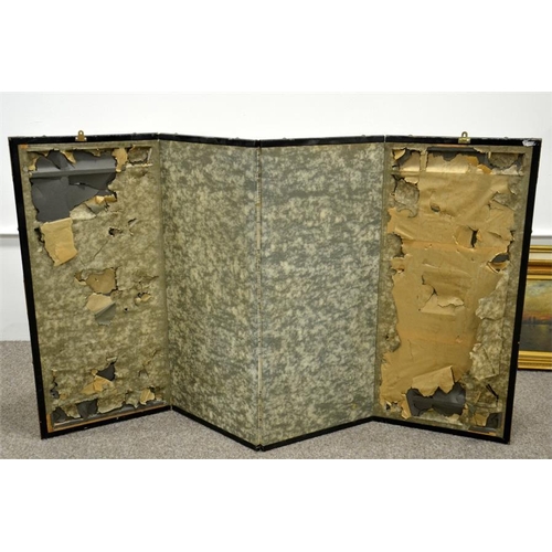 186 - A Japanese painted screen, four panels, folding, 91cm high, 42cm wide