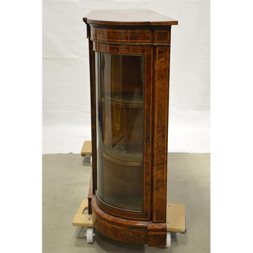 193 - A Victorian inlaid burr walnut credenza, central pair of mirrored doors flanked by bowed glazed door... 